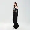 Estilo Holgado y Casual, Diseño Versátil de Cintura Alta, Pantalones de Pierna Ancha Fluidos de Largo Hasta el Suelo, Pantalones Largos Negros, Largo Extendido Negro, Yichun