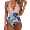 Nuevo traje de baño de una pieza bikini de comercio exterior transfronterizo europeo y americano para mujer, sin espalda, sexy, con tiras cruzadas, bloques de color, trajes de baño para mujer de Amazon