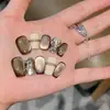 [Anillo] Otoño e Invierno Color Ojo de Gato Marrón Blanco Crema Puro Hecho a Mano Uña Portátil Estilo H424 con Caja Kit de Herramientas