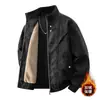 Invierno Nuevo Estilo Retro Americano Terciopelo Grueso Cuero PU Cuello Alto Ropa de Trabajo Chaqueta de Cuero Juvenil Informal Abrigo para Hombre