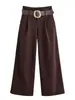 Moda Europea y Americana Transfronteriza Aliexpress Ins Moda Popular Casual Retro Marrón Pierna Ancha Estándar Pantalones