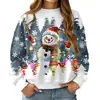 Sudadera Navideña para Mujer Cuello Redondo Estampado Digital 3D Manga Larga Top Pulóver para Mujer Festival Europeo y Americano