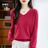 Outono de 2026 Gola V Manga Longa Espessura Média Lã Andy Camada Base Feminina Temperamento Elegante Artístico Comute Vendas Transfronteiriças