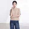 Camiseta de mujer Miyake, cuello redondo de alta gama, color liso, simple y versátil, corte holgado, adelgazante, top de meter con un aire elegante