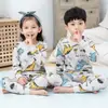 Pijama 100% Algodão Infantil, Roupa de Outono para Meninos, Conjunto de Roupa Térmica para Meninas, Roupa Térmica 100% Algodão para Crianças