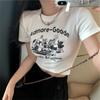 Camiseta Cropped Estampada Retro Estilo Americano Manga Curta Ombro a Ombro Feminina Verão Nova Slim Fit Emagrecedora Spice Girls Manga Curta Cropped para Mulheres