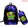 Plantas vs. Mochila con Estampado Digital 3D de Entorno de Juego de Zombis Mochila de Dos Piezas a Todo Color Mochila Escolar para Estudiantes