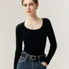 Suéter de punto 100% cachemira pura de corte ajustado, nuevo estilo otoño e invierno, jersey de cuello redondo bajo, longitud corta, manga larga, suéter de capa base