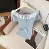 Estilo Verano Nuevo 2026, Diseño Elegante y Dulce, Tejido de Encaje con Lazo, Cuello Redondo, Top de Manga Corta para Mujer