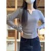 [con Almohadilla para el Busto] Terciopelo Alemán Acanalado de Alta Elasticidad Slim Estilo Coreano Nuevo Top Sexy de Cuello en V para Chica Camiseta Adelgazante de Cintura para Mujer