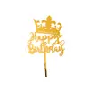 Cartão de acrílico espelhado feliz aniversário aniversário decoração de bolo de aniversário plug-in Conjunto de Coroa