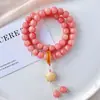 Pulseira Bodhi Flor Flutuante Rosa Pêssego, Vento Suave nos Dedos, Contas Macias, Contas de Rosário, Multicírculo, Disco Versátil para Segurar na Mão para Mulheres