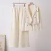 Chaqueta de Punto Transfronteriza para Mujer de Comercio Exterior, Falda de Longitud Media de Cintura Alta que se Ajusta a la Cadera, Falda Elegante para el Trabajo, Conjunto de Punto de Manga Larga de Moda