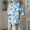 Camisa Floral de Manga Meia-Manga Simples de Verão Japonesa Masculina Verão Havaiana Solta Tendência Praia Litoral Camisa de Férias