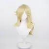 Peluca de Anime Producto Nuevo Peluca de Cosplay de la Princesa Daisy Cabello Largo Dorado Ligeramente Rizado Cuero Cabelludo de Simulación Parte Superior Malla Rosa Gorra de Peluca