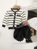 Casaco para meninas Chanel estilo casaco para crianças engrossado camisola listrada cardigã