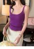 En Stock Estilo Americano Capas Genial Cuello en U Multicolor Tejido Lana Básico Camisola Top sin Mangas