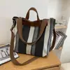 Bolsa de ombro grande para o dia a dia de mulheres, nova bolsa de lona listrada de verão 2026, bolsa tote casual de ombro, bolsa de mão para viagem