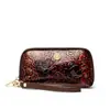 Bolsa de Mão Colorida Estilo Chinês Nova Couro Patente Flor de Peônia Bolsa para Celular Transfronteiriça Couro Genuíno de Alta Qualidade Bolsa Feminina Carteira com Etiqueta Dourada