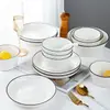 Juego de Vajilla de 2 Piezas Juego Completo Cerámica Alta Apariencia Tazón para Comer Arroz Fideos Sopa Estilo Nuevo Plato para Servir Plato Vajilla Familia