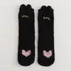 Calcetines de Piso para el Hogar de Gato de Seda Dorada de una Pieza con Garra de Gato y Vellón de Coral para Mujer, Calcetines de Longitud Media, Calcetines de Vellón para Dormir de Medio Lado