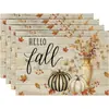 Mantel Individual de Cosecha de Otoño para Acción de Gracias con Estampado de Calabaza y Hoja de Arce, Mantel de Tela Aislante, Mantel Decorativo de Mesa para el Hogar Transfronterizo