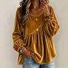 Ropa de mujer transfronteriza europea y americana, Amazon otoño e invierno nuevo top de terciopelo de color liso con cuello redondo y manga larga, suelto, irregular, plisado
