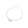 Tobillera de Plata de Ley S925 de Doble Capa con Cacahuete para Niñas Perla Cosas Buenas Suceden Accesorios para Pies Exquisito Regalo de Verano Casual para Mejores Amigas