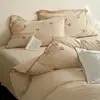 Conjunto de Roupa de Cama de Algodão Lavado Classe A para Bebês e Crianças Pequenas, com Borda Costurada e Bordado de Cerejas Pequenas, Conjunto de Lençol com Elástico e Capa de Edredom 100% Algodão Puro 4