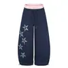Pantalones Deportivos Jogger de Pierna Ancha en Bloques de Color Retro Americano Unisex Verano Estampado de Estrellas Vintage Pantalones Deportivos para Pareja