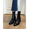 Botines de tacón alto para mujer 2026 Otoño/Invierno Nuevos Botas Martin de punta cuadrada Tacón grueso negro Elásticos Populares Botas adelgazantes
