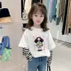 Camiseta de Manga Larga para Niña, Algodón Puro, Estilo Primavera y Otoño, Ropa Interior Falsa de Dos Piezas para Niños, Top de Otoño, Camiseta Básica para Niña, Camiseta de Rayas