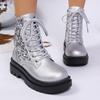 Otoño e Invierno 2025 Nuevas Botas Cortas Versátiles Populares Europeas y Americanas con Lentejuelas Botas Moda para Mujer