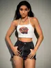 Verano 2025 Exportación Transfronteriza Shorts de Mezclilla Azul Claro de Alta Calidad para Mujer Pantalones Cortos de Tres Puntos Sexy Callejero Europeo y Americano con Cadena