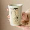 Taza de Cerámica Esmaltada Ceniza del Fabricante, Exquisita Taza de Té, Diseño de Ciruelo, Orquídea, Bambú y Crisantemo, Taza de Cerámica para Beber Agua, Alto Valor Estético para Niñas