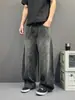 Pantalones vaqueros de pierna ancha con estampado de leopardo lavado, unisex, estilo callejero americano de nicho, adelgazantes, corte holgado, pantalones largos casuales