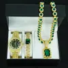 Collar Pulsera Reloj Set Colgante Rectangular de Piedra Preciosa Corazón de Océano Retro Regalo de Alta Gama para Hombres