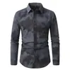 Nova camisa listrada de manga comprida masculina com estampa, camisa casual de negócios transfronteiriça, camisa de estampa digital tamanho grande