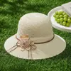 Chapéu de Sol para Mulheres de Meia-Idade e Idosas, Chapéu Bucket Floral Fashion de Verão para Mães, Chapéu Redondo com Aba para Proteção Solar na Praia