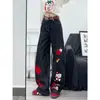 Jeans de Retazos a Cuadros Retro Americanos de Nicho con Cordones para Mujer, Nuevo Estilo Verano 2026, Pantalones Anchos Rectos Holgados