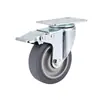 Rueda de goma TPR gris de tamaño mediano personalización de fábrica Rueda giratoria industrial de 2.5 pulgadas con freno Rueda silenciosa para carritos y estanterías