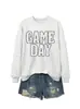 Sudadera casual cómoda versátil para mujer, con lunares, cuello redondo, manga larga, para día de juego, para comercio exterior