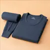 Novo conjunto de roupa íntima térmica masculina 100% algodão, roupas e calças de outono para homens de meia-idade e idosos, 100% algodão, fino, sem felpa, gola redonda média