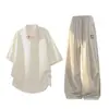 Conjunto de Camisa Polo Masculina Moda High Street Americana Tamanho Plus, Novo Conjunto de Duas Peças Casual Tendência de Verão com Manga Curta e Calça Longa