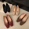 Primer Encuentro: Nuevos zapatos planos de estilo chino, estilo nacional, con lazo, punta fina, tacón bajo, elegantes, punta cuadrada, tacón de cuña, de gamuza