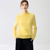 Suéter feminino de cashmere com gola alta parcial, novo para outono e inverno, cor sólida, malha justa, camisa base, suéter de cashmere de manga longa