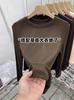 Camada Base Cinza Outono e Inverno Gola Redonda Manga Longa Camiseta para Mulheres, Top Elegante de Corte Justo para Usar por Baixo A7599