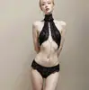 Lencería Sexy Transfronteriza Nuevo Estilo Cuello Halter Desmontable Strass Sexy Mono de Mujer Transparente Encaje Tubo