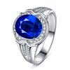 Anillo de diamantes azules de circón incrustado en grupo, anillo de zafiro en forma de escudo, chapado en oro de 18 quilates, anillo de moda incrustado