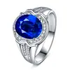 Anillo nuevo de tanzanita con diamante azul engastado en zirconia, anillo de zafiro en forma de escudo bañado en oro de 18 quilates, anillo de incrustación moderno